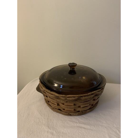 Pyrex Other - PYREX 024 2L Corning Amber Brown Glass Round Bowl Casserole Dish with Lid Basket
